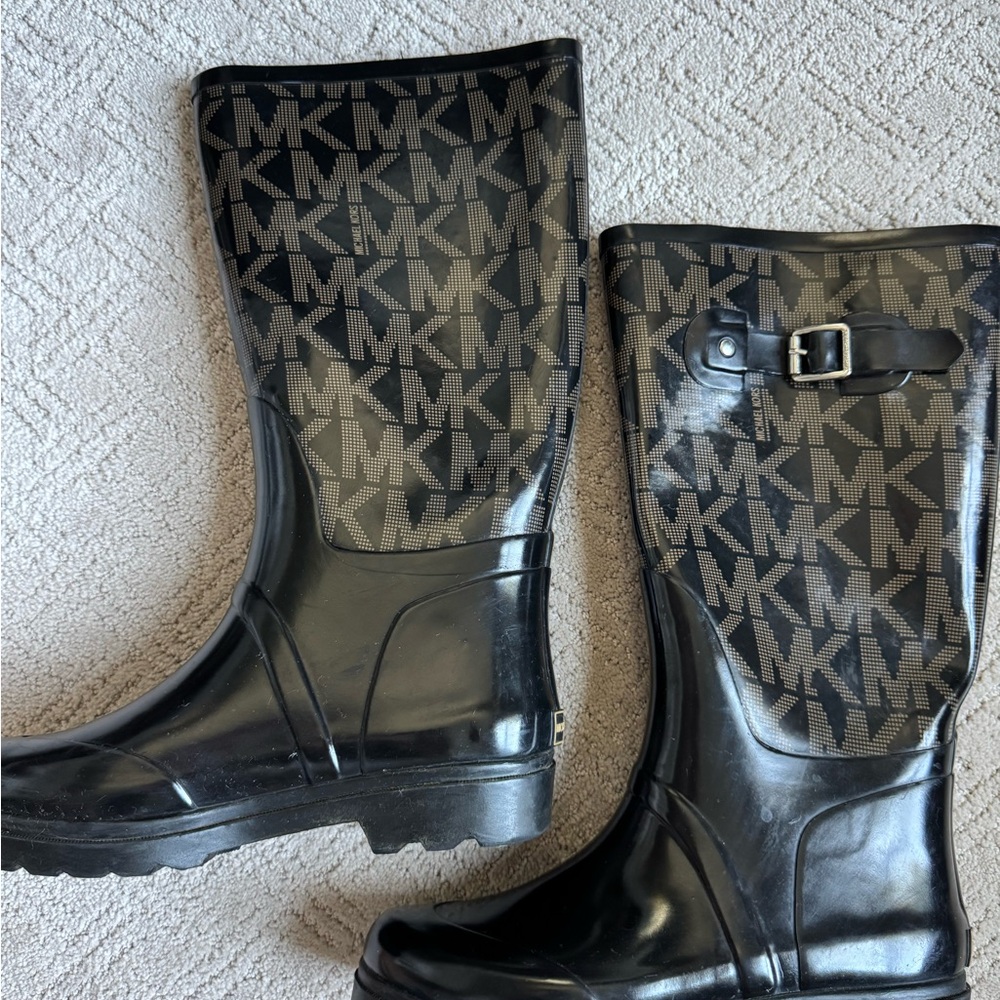 Michael Kors Black and Gray Logo Rain Boots